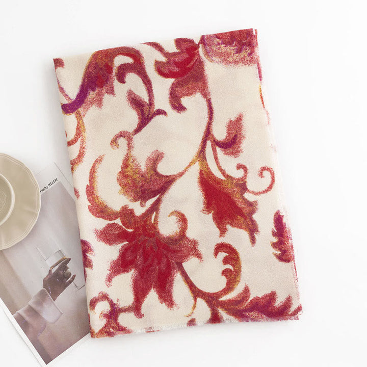 BWOOOH Tibetan Red Flower Print Shawl Fall Winter Soft Wa