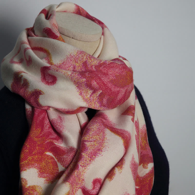 BWOOOH Tibetan Red Flower Print Shawl Fall Winter Soft Wa