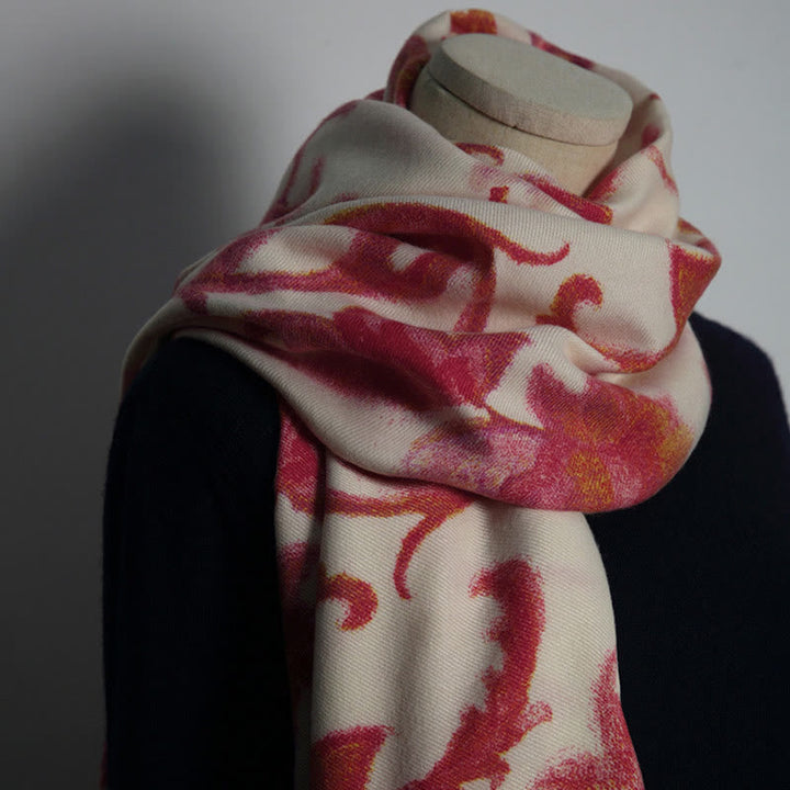 BWOOOH Tibetan Red Flower Print Shawl Fall Winter Soft Wa