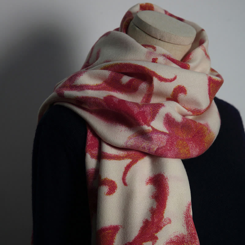 BWOOOH Tibetan Red Flower Print Shawl Fall Winter Soft Wa