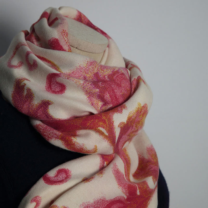 BWOOOH Tibetan Red Flower Print Shawl Fall Winter Soft Wa