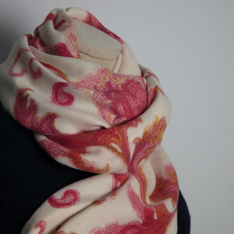 BWOOOH Tibetan Red Flower Print Shawl Fall Winter Soft Wa