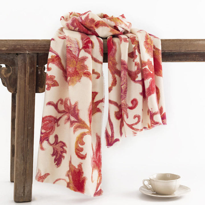 BWOOOH Tibetan Red Flower Print Shawl Fall Winter Soft Wa