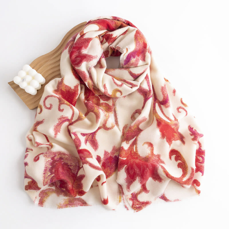BWOOOH Tibetan Red Flower Print Shawl Fall Winter Soft Wa
