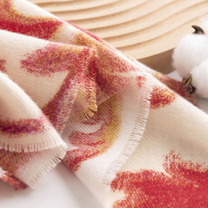 BWOOOH Tibetan Red Flower Print Shawl Fall Winter Soft Wa