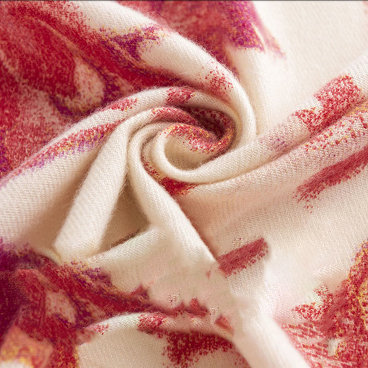 BWOOOH Tibetan Red Flower Print Shawl Fall Winter Soft Wa