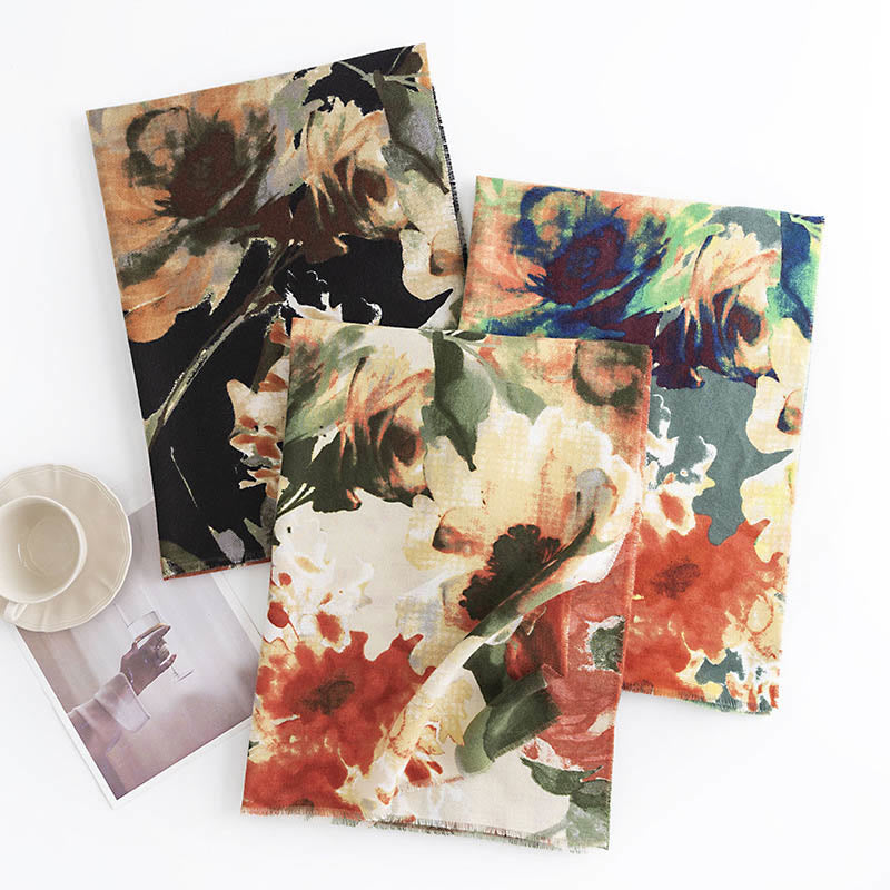 BWOOOH Tibetan Chinese Retro Ink Painting Flower Print Sh