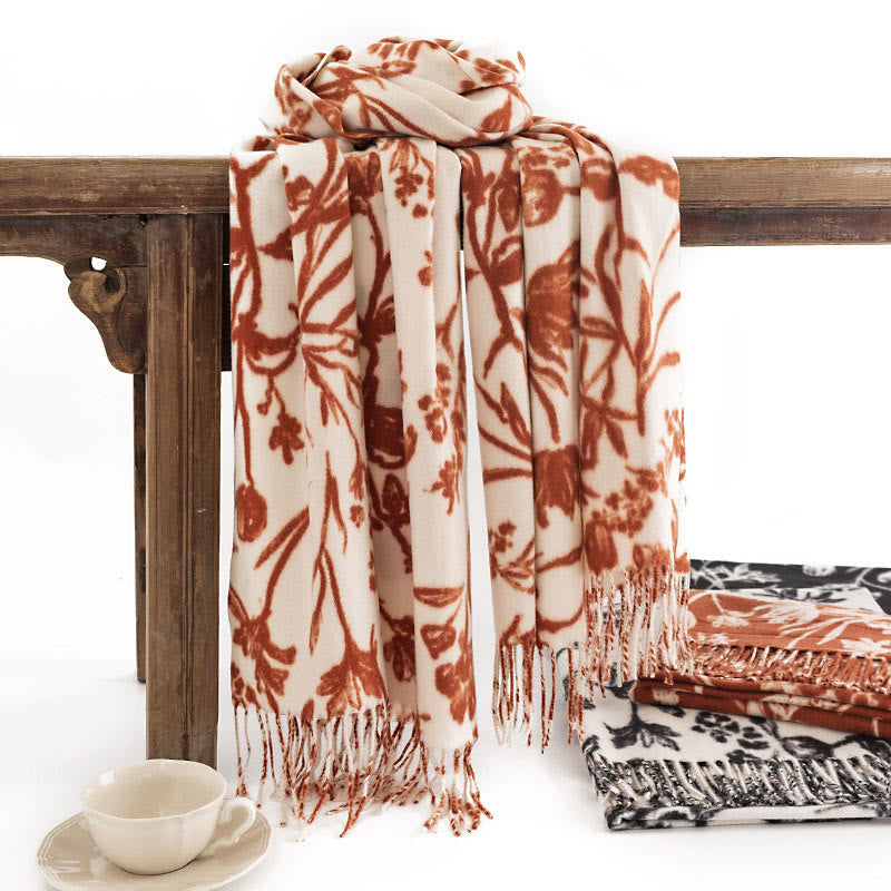 BWOOOH Tibetan Shawl Blooming Flower Branches Print Tasse