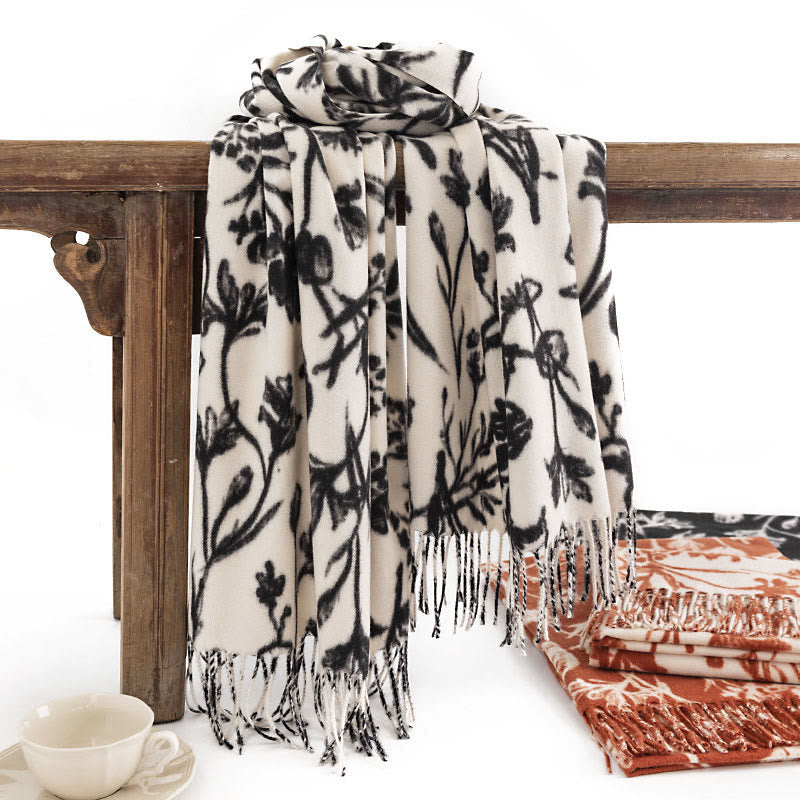 BWOOOH Tibetan Shawl Blooming Flower Branches Print Tasse