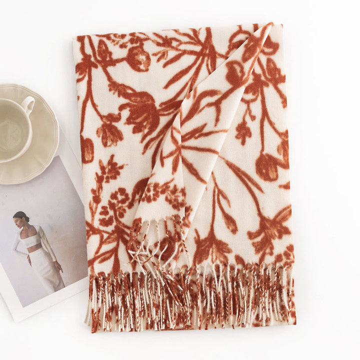 BWOOOH Tibetan Shawl Blooming Flower Branches Print Tasse