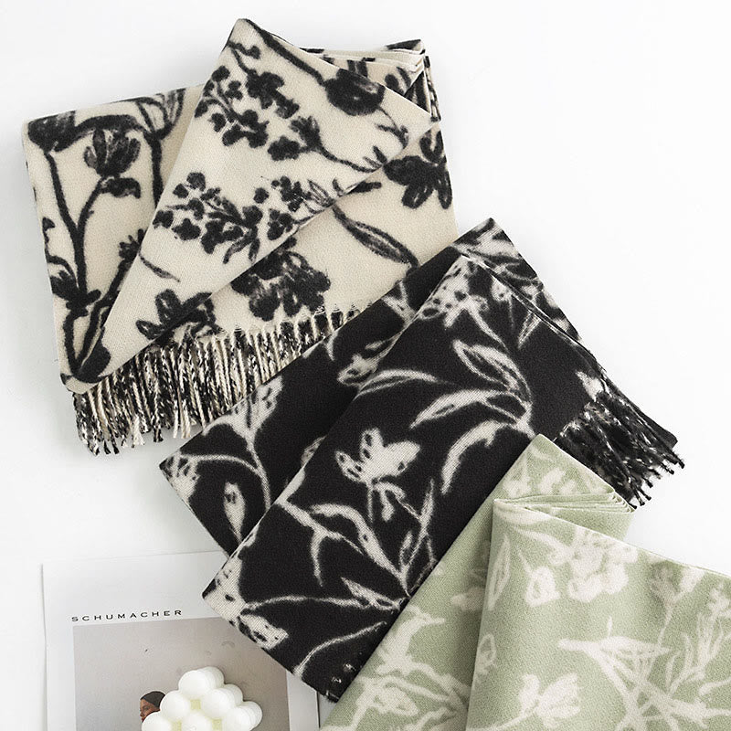 BWOOOH Tibetan Shawl Blooming Flower Branches Print Tasse