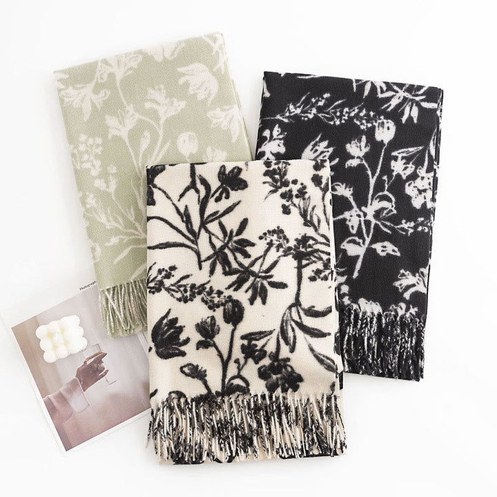 BWOOOH Tibetan Shawl Blooming Flower Branches Print Tasse
