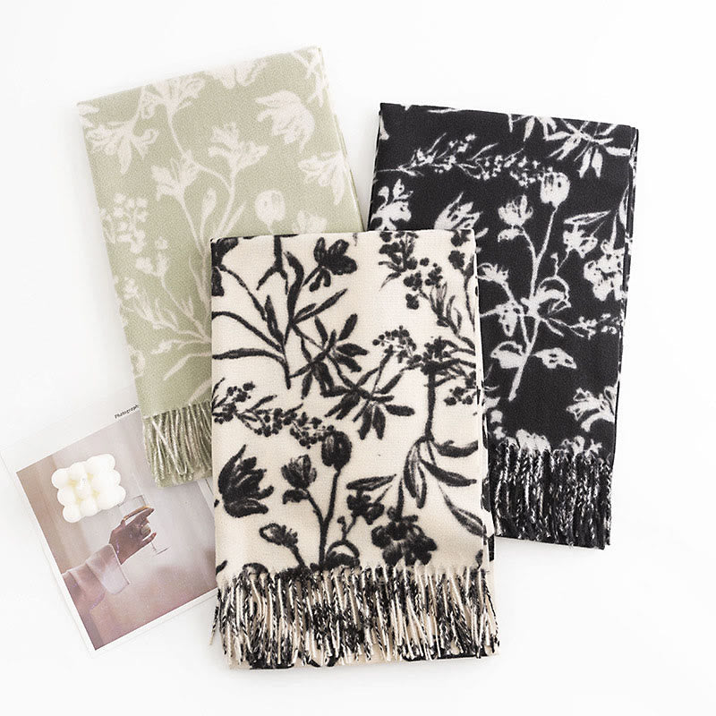 BWOOOH Tibetan Shawl Blooming Flower Branches Print Tasse