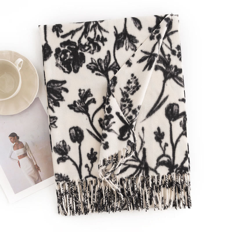 BWOOOH Tibetan Shawl Blooming Flower Branches Print Tasse