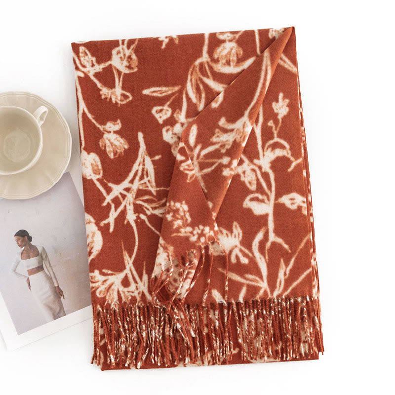 BWOOOH Tibetan Shawl Blooming Flower Branches Print Tasse