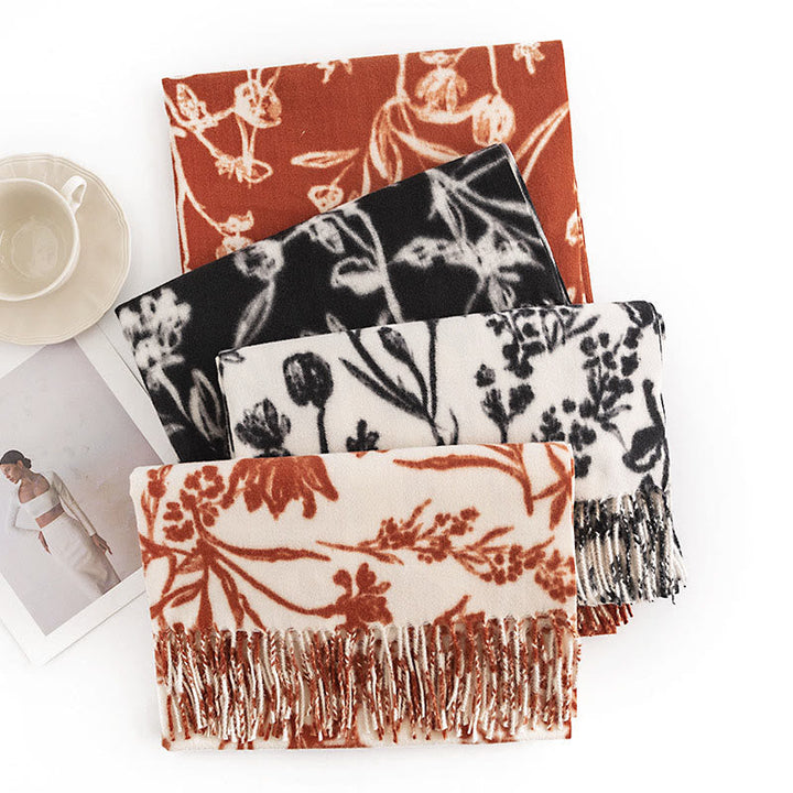 BWOOOH Tibetan Shawl Blooming Flower Branches Print Tasse