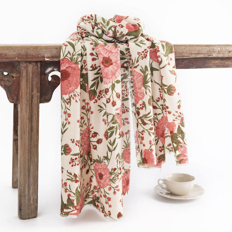BWOOOH Tibetan Shawl Elegant Sweet Style Big Flower Leave