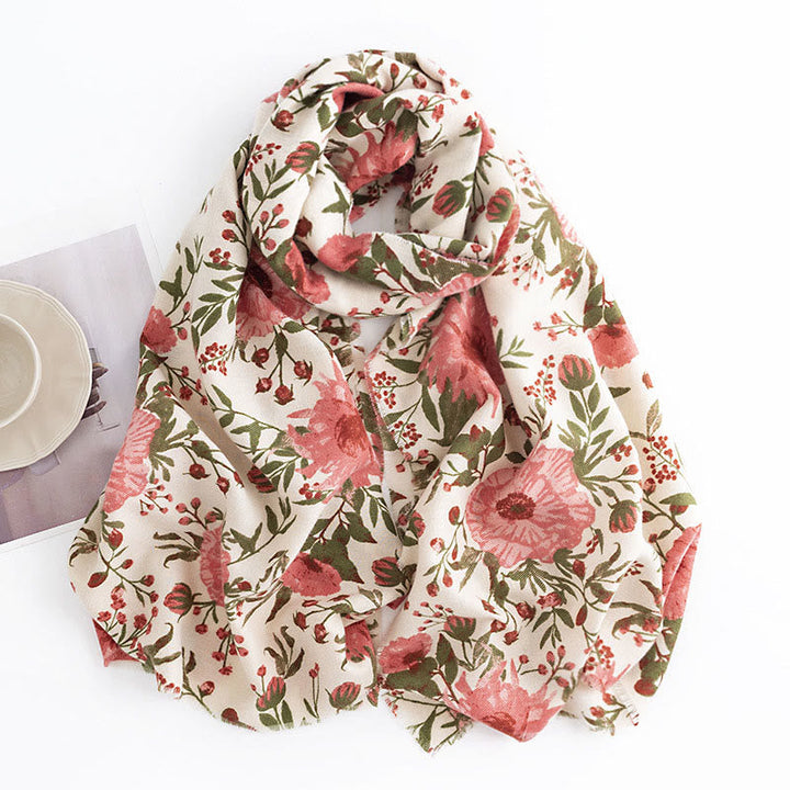 BWOOOH Tibetan Shawl Elegant Sweet Style Big Flower Leave