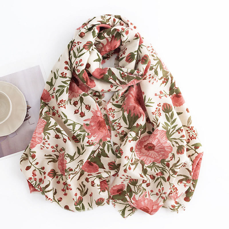 BWOOOH Tibetan Shawl Elegant Sweet Style Big Flower Leave