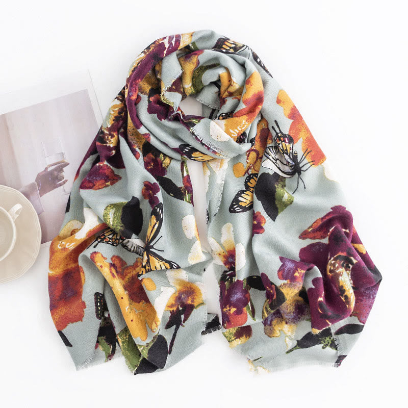 BWOOOH Tibetan Colorful Butterfly Flower Print Shawl Fall
