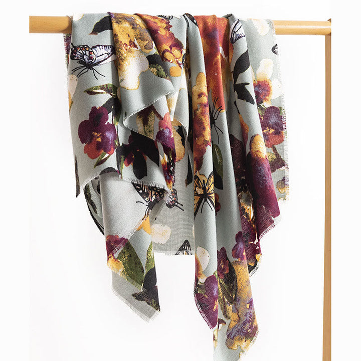 BWOOOH Tibetan Colorful Butterfly Flower Print Shawl Fall
