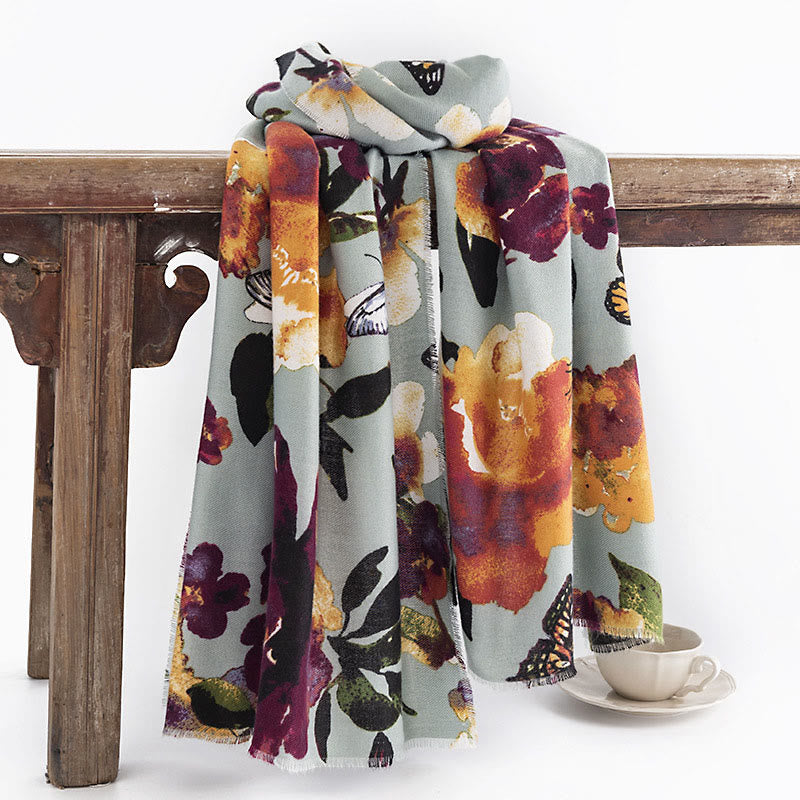 BWOOOH Tibetan Colorful Butterfly Flower Print Shawl Fall