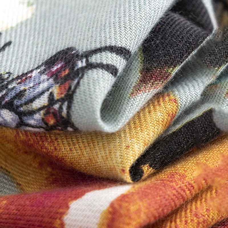 BWOOOH Tibetan Colorful Butterfly Flower Print Shawl Fall