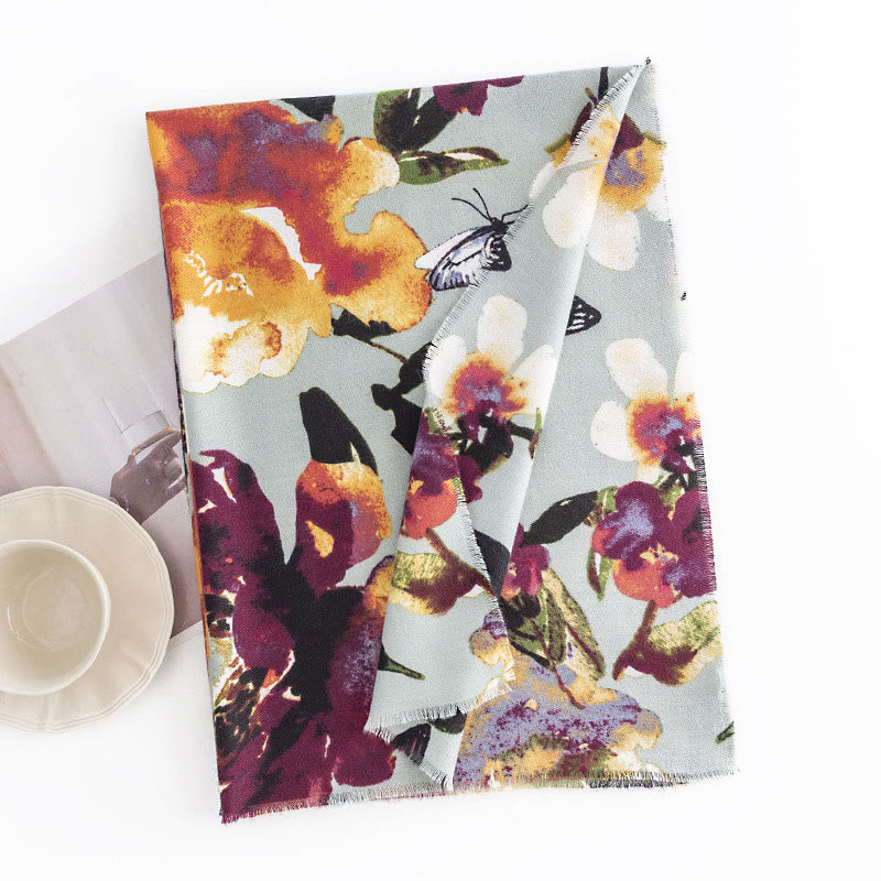 BWOOOH Tibetan Colorful Butterfly Flower Print Shawl Fall
