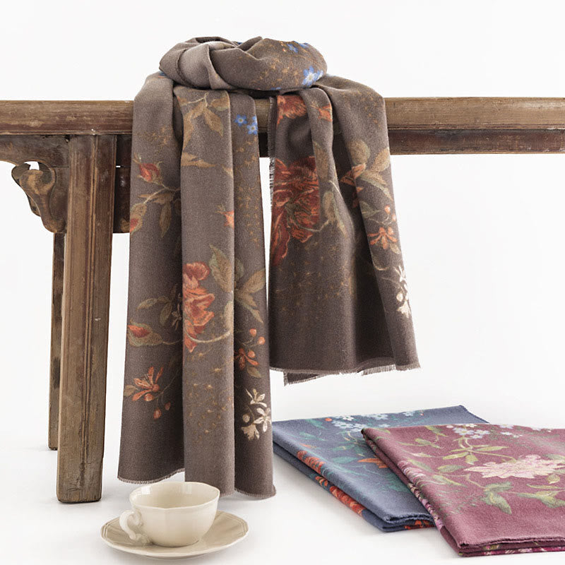 BWOOOH Tibetan Multiflora Rose Print Pattern Design Shawl