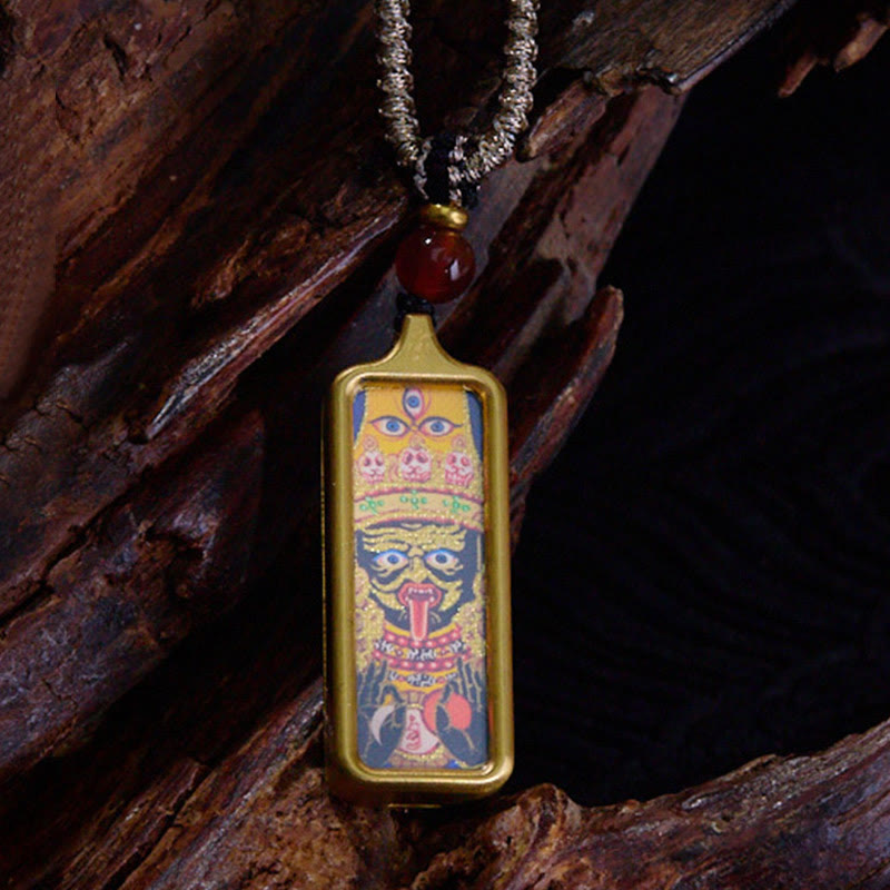BWOOOH Tibet Zakiram Yellow God of Wealth Nine Tailed Fox Hand-Painted Thangka Calm Necklace Pendant