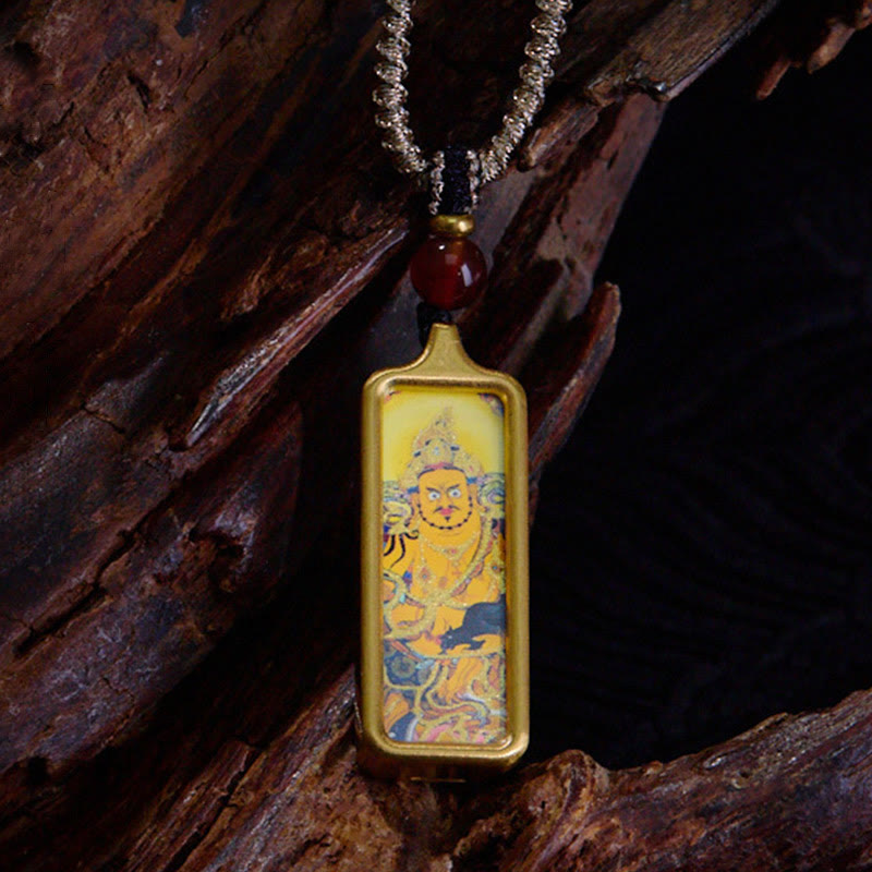 BWOOOH Tibet Zakiram Yellow God of Wealth Nine Tailed Fox Hand-Painted Thangka Calm Necklace Pendant