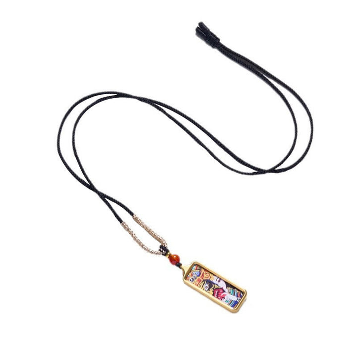 BWOOOH Tibet Zakiram Yellow God of Wealth Nine Tailed Fox Hand-Painted Thangka Calm Necklace Pendant
