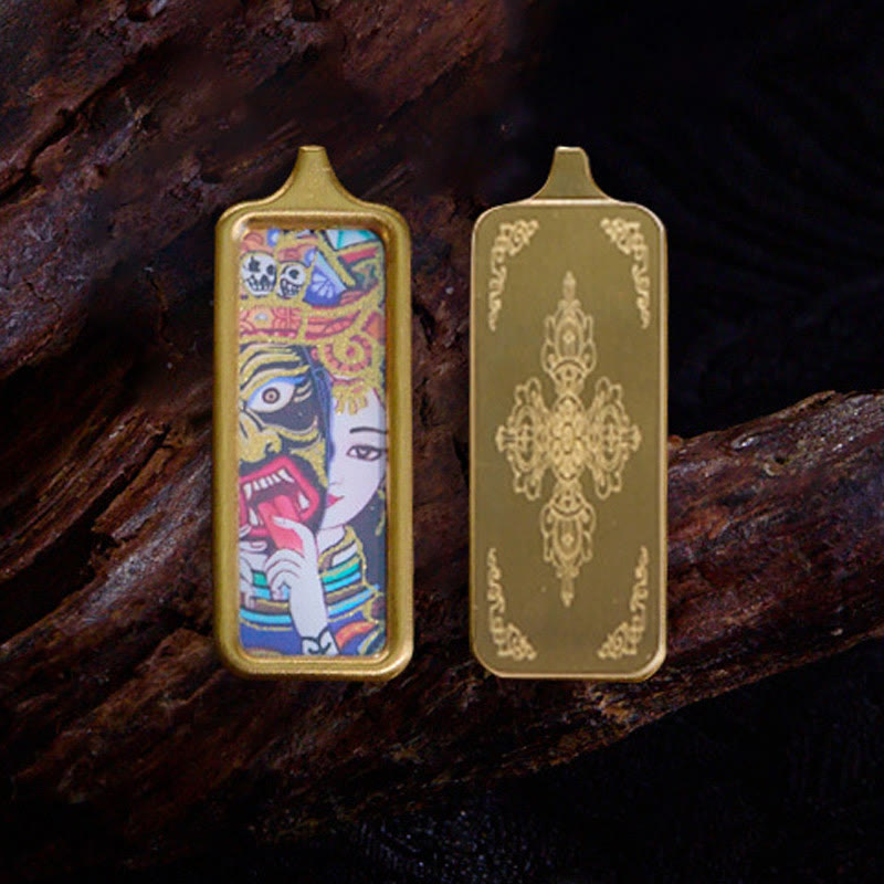 BWOOOH Tibet Zakiram Yellow God of Wealth Nine Tailed Fox Hand-Painted Thangka Calm Necklace Pendant