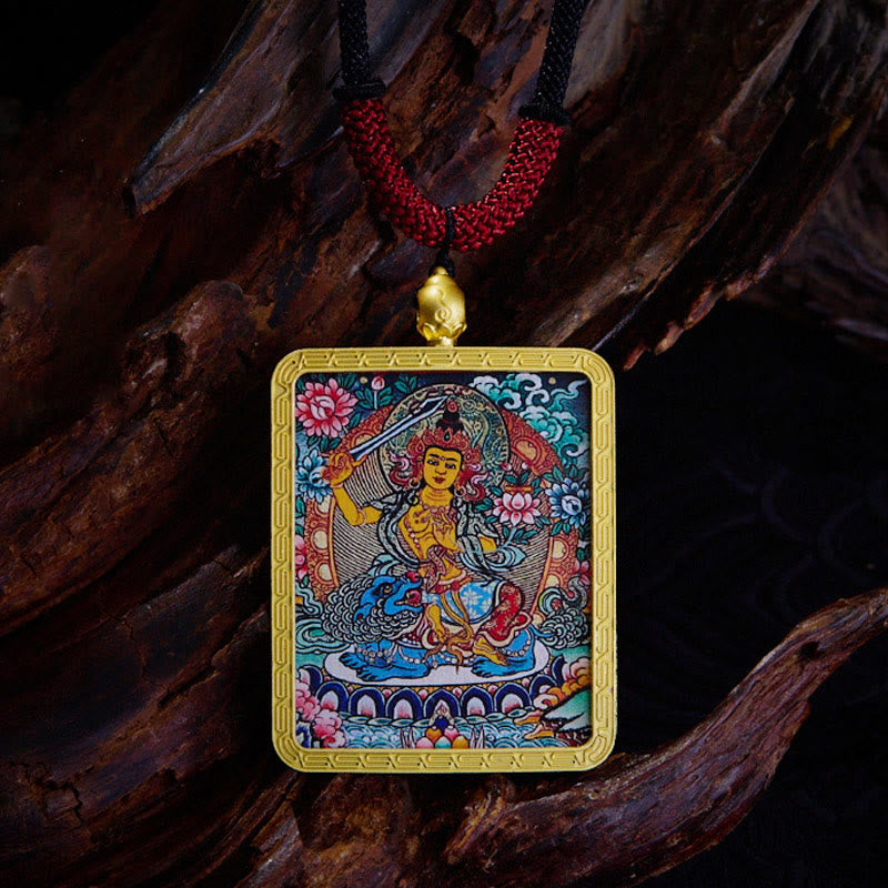 BWOOOH Tibetan Zakiram Nine Tailed Fox Yellow God of Wealth Painted Thangka Hope Necklace Pendant