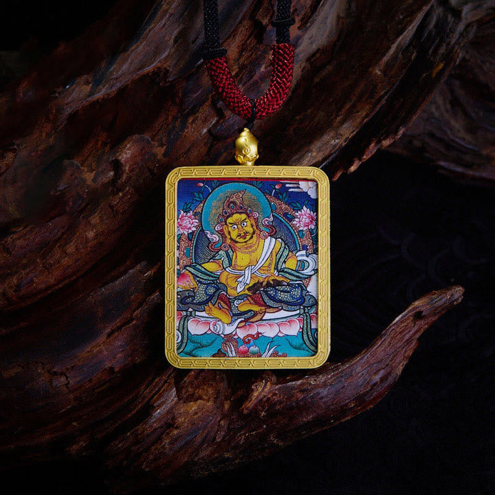 BWOOOH Tibetan Zakiram Nine Tailed Fox Yellow God of Wealth Painted Thangka Hope Necklace Pendant