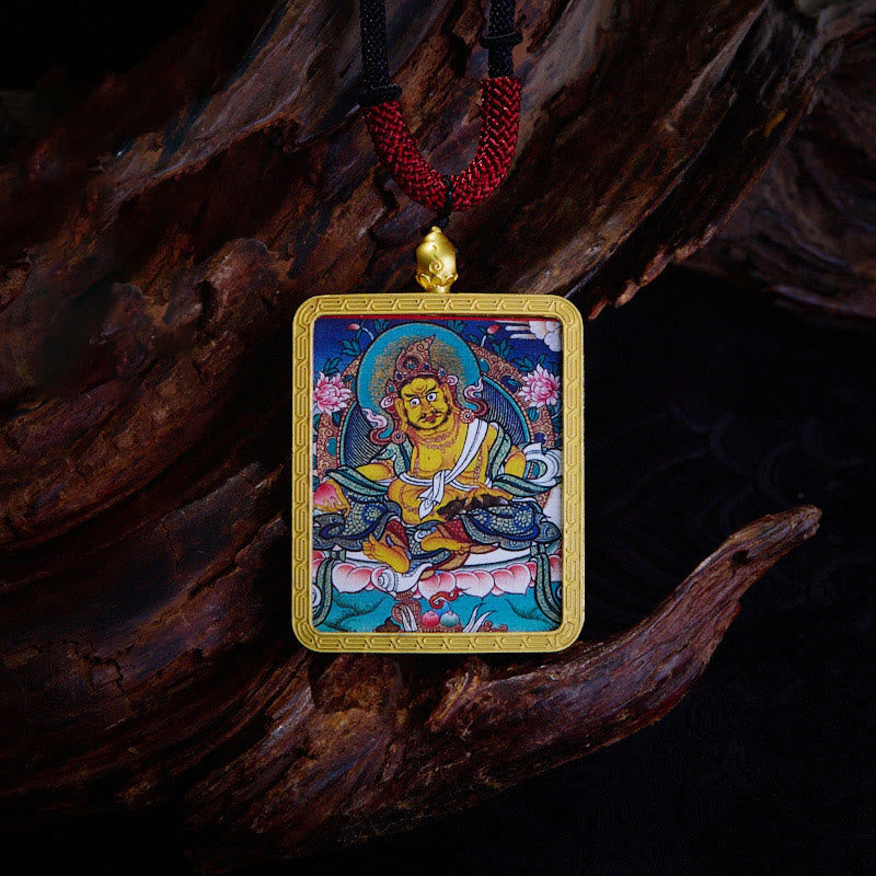 BWOOOH Tibetan Zakiram Nine Tailed Fox Yellow God of Wealth Painted Thangka Hope Necklace Pendant