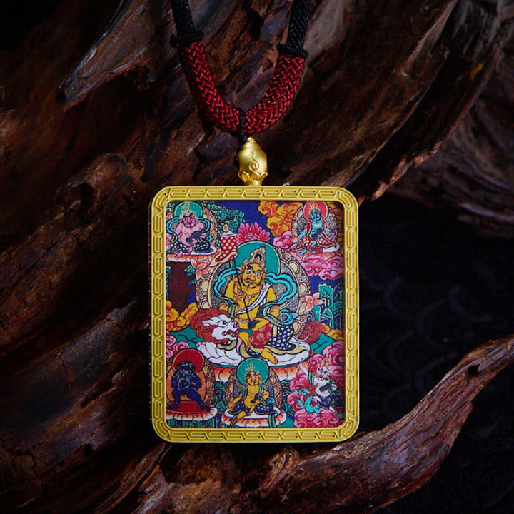 BWOOOH Tibetan Zakiram Nine Tailed Fox Yellow God of Wealth Painted Thangka Hope Necklace Pendant