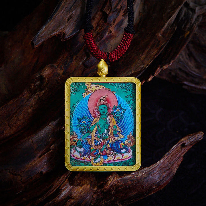 BWOOOH Tibetan Zakiram Nine Tailed Fox Yellow God of Wealth Painted Thangka Hope Necklace Pendant
