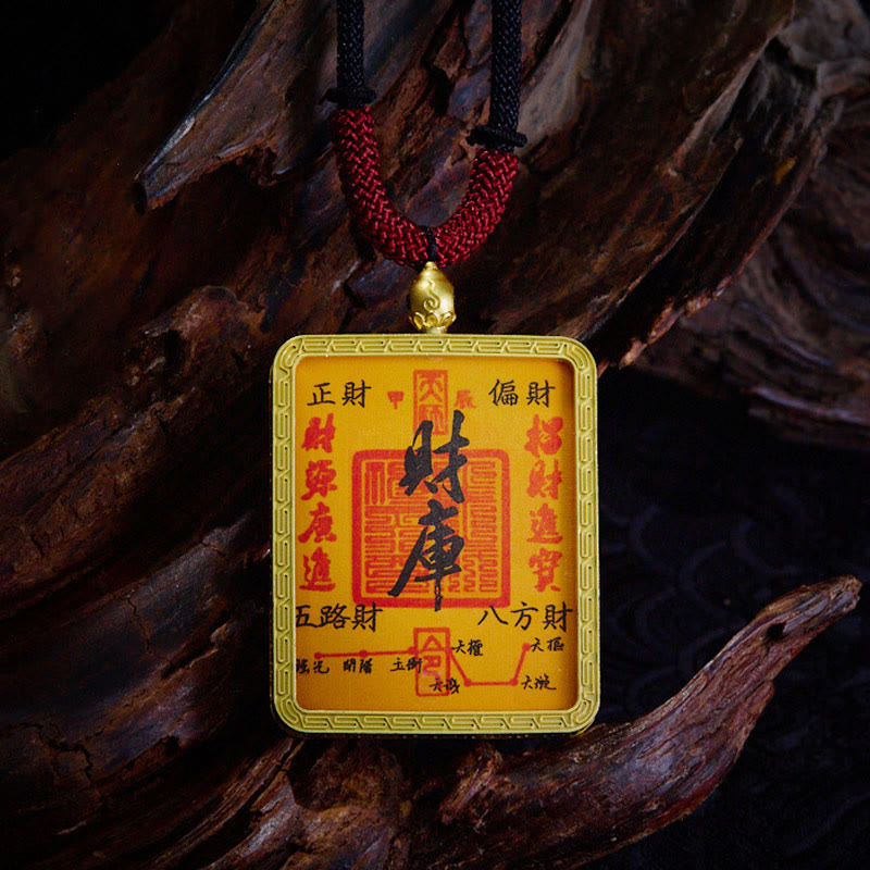 BWOOOH Tibetan Zakiram Nine Tailed Fox Yellow God of Wealth Painted Thangka Hope Necklace Pendant
