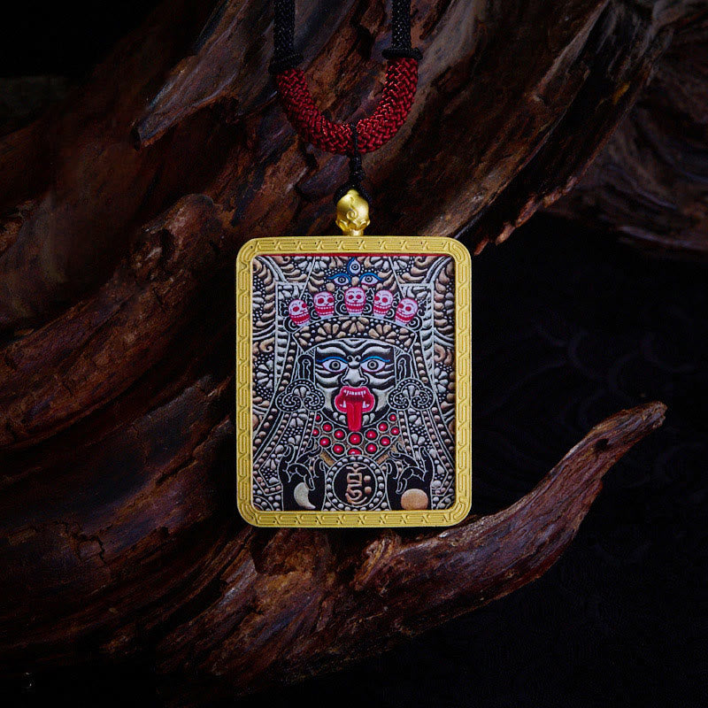 BWOOOH Tibetan Zakiram Nine Tailed Fox Yellow God of Wealth Painted Thangka Hope Necklace Pendant
