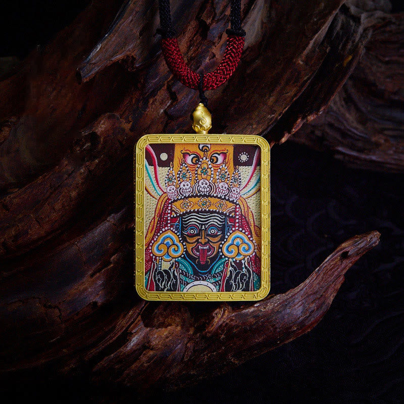 BWOOOH Tibetan Zakiram Nine Tailed Fox Yellow God of Wealth Painted Thangka Hope Necklace Pendant