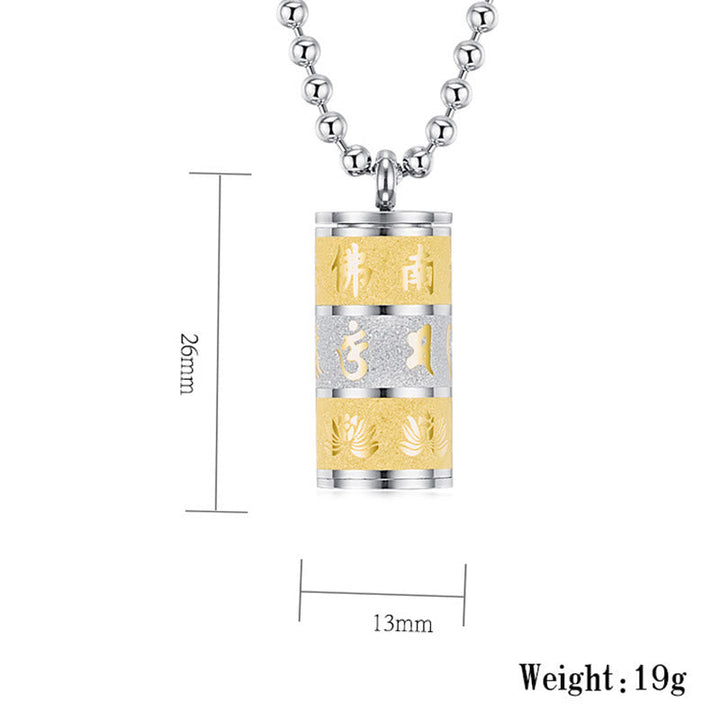 BWOOOH Tibetan Om Mani Padme Hum Lotus Pattern Prayer Wheel Titanium Steel Peace Necklace Pendant