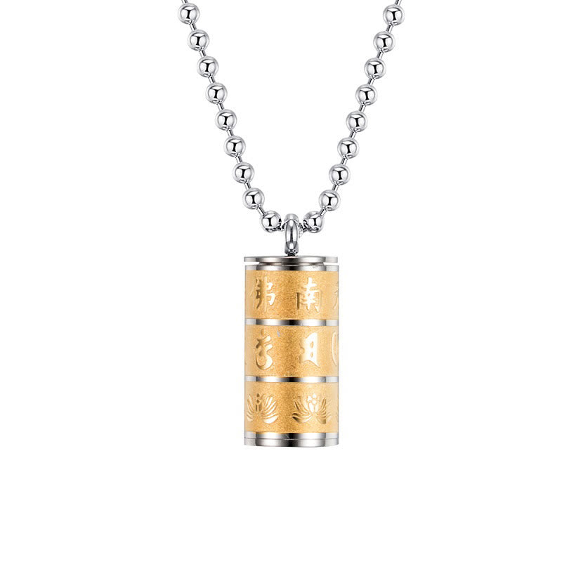 BWOOOH Tibetan Om Mani Padme Hum Lotus Pattern Prayer Wheel Titanium Steel Peace Necklace Pendant