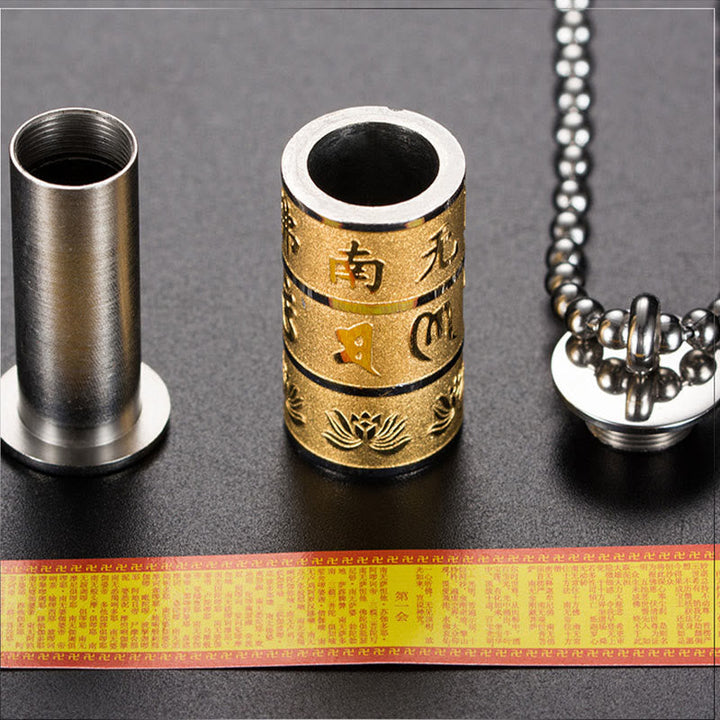 BWOOOH Tibetan Om Mani Padme Hum Lotus Pattern Prayer Wheel Titanium Steel Peace Necklace Pendant