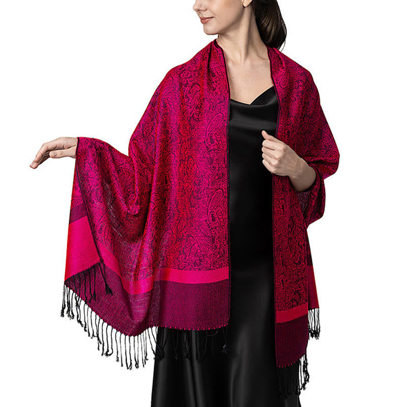 BWOOOH Tibetan Cashew Jacquard Tassels Shawl Spring Fall 