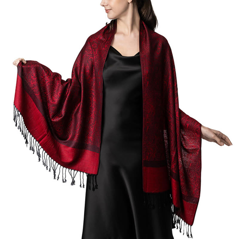 BWOOOH Tibetan Cashew Jacquard Tassels Shawl Spring Fall 