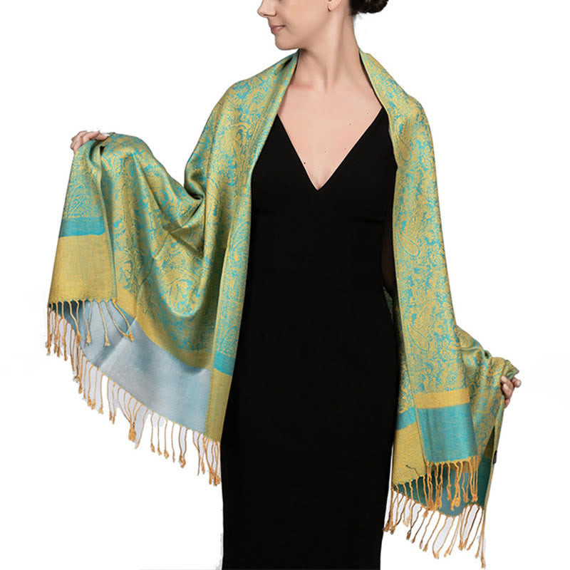 BWOOOH Tibetan Cashew Jacquard Tassels Shawl Spring Fall 
