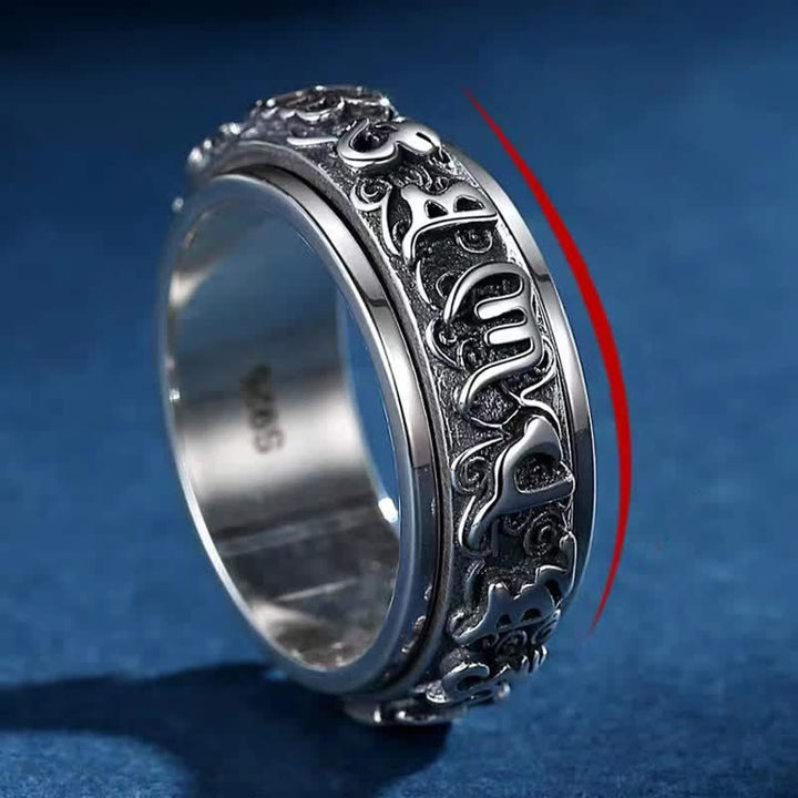 BWOOOH Six True Words Swastika Copper Healing Rotatable Ring