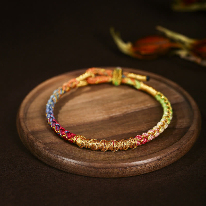 BWOOOH Tibetan Colorful Gold Thread Dragon Scale Knot Protection Braided Bracelet