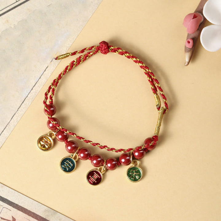 BWOOOH Cinnabar Peace And Joy Red String Adjustable Blessing Braided Bracelet
